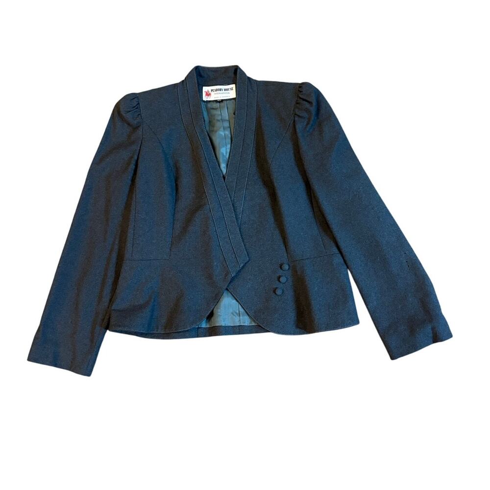 Peabody House International Womens Blazer 13/14‎ Gray  Wool Vintage Puff Sleeve